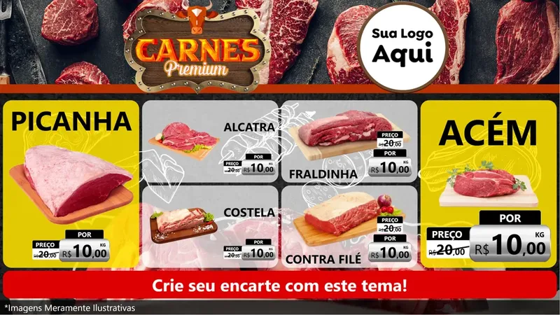 Modelo de TV para TV Horizontal com o tema Carnes Premium para Açougue