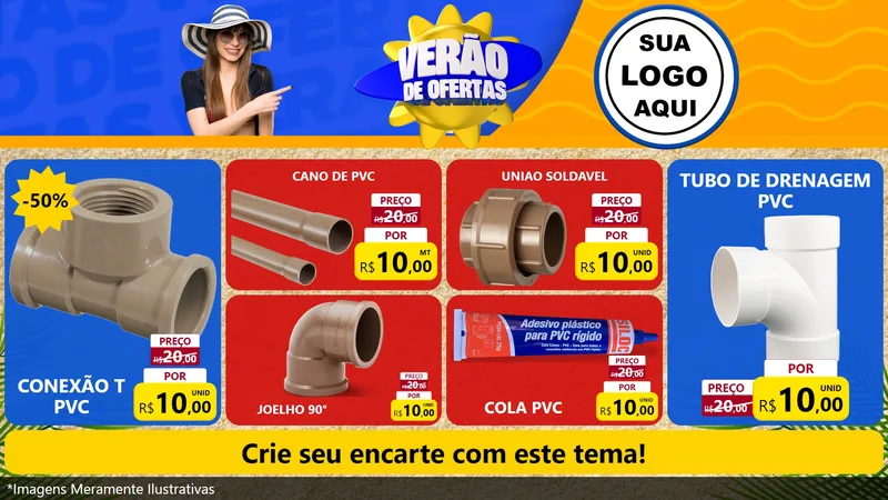 Modelo de TV para TV Horizontal com o tema Verão de Ofertas para Tubos e conexões