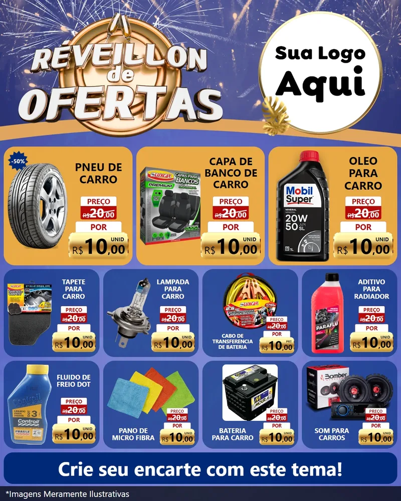 Modelo de Rede Social para Feed Instagram com o tema Réveillon de Ofertas para Auto peças