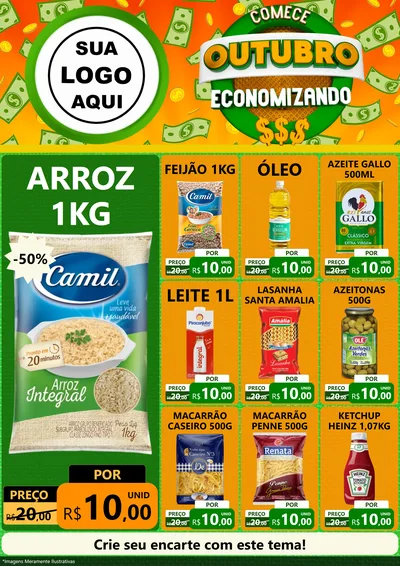 Modelo de Encarte para Encarte A4 Vertical com o tema Comece Outubro Economizando para Supermercado