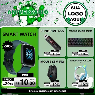 Modelo de Rede Social para Feed Facebook com o tema Promoção de Aniversário - 3 Anos para Informática