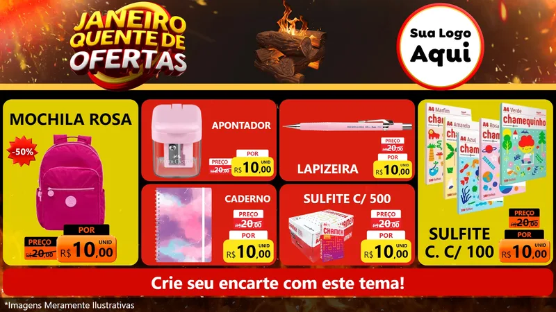 Modelo de TV para TV Horizontal com o tema Janeiro Quente de Ofertas para Papelaria