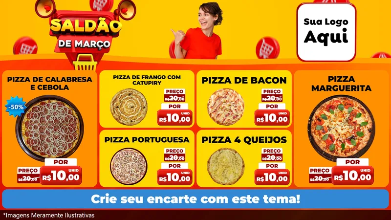 Modelo de TV para TV Horizontal com o tema Saldão de Março para Pizzaria