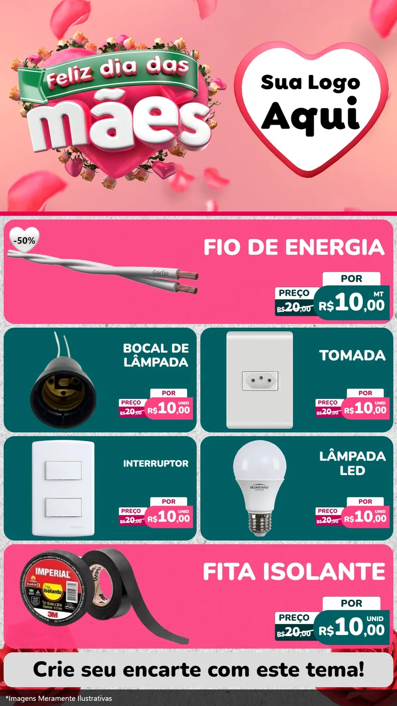 Modelo de TV para TV Vertical com o tema Feliz Dia das Mães para Materiais Elétricos