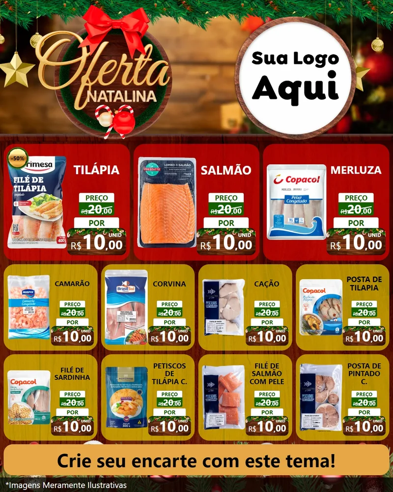 Modelo de Rede Social para Feed Instagram com o tema Ofertas Natalina para Peixaria