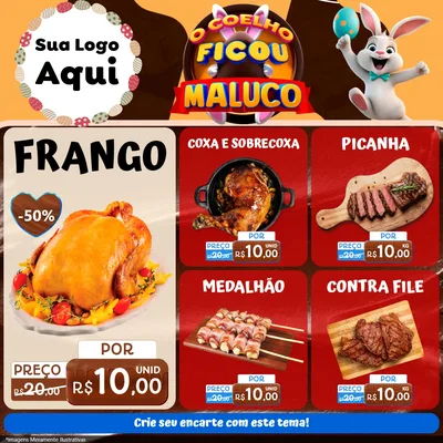 Modelo de Rede Social para Feed Facebook com o tema O Coelho Ficou Maluco - Páscoa para Assados