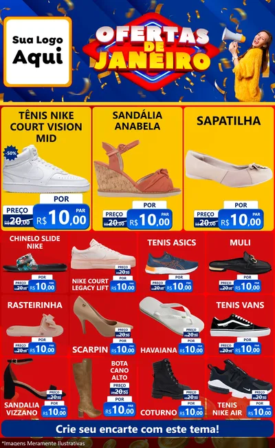Modelo de Encarte para Encarte Grande com o tema Ofertas de Janeiro para Calçados