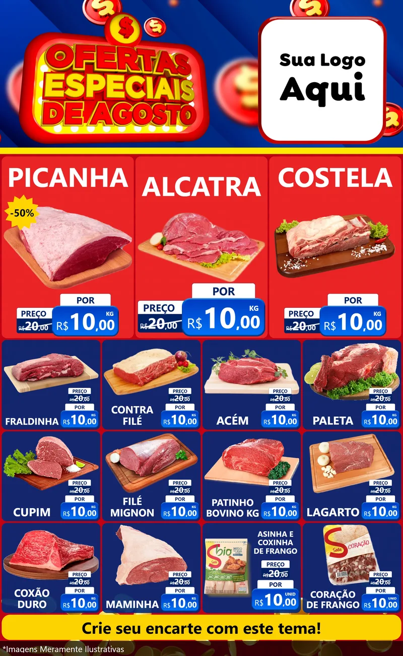 Modelo de Encarte para Encarte Grande com o tema Ofertas Especiais de Agosto para Açougue