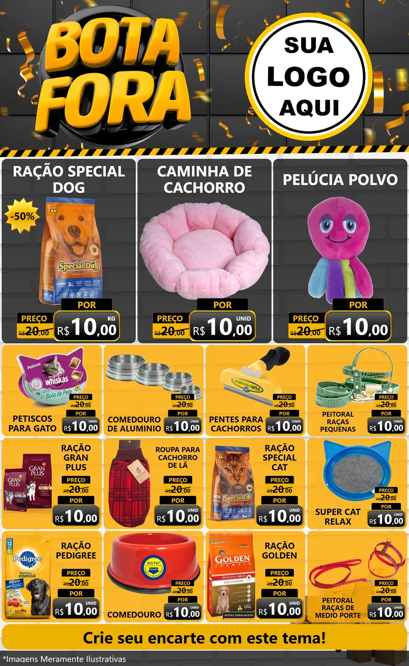 Modelo de Encarte para Encarte Grande com o tema Bota Fora para Pet Shop