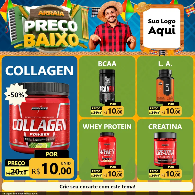 Modelo de Rede Social para Feed Facebook com o tema Arraiá de Preço Baixo - Junina para Suplementos alimentares