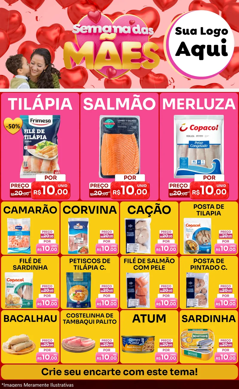 Modelo de Encarte para Encarte Grande com o tema Semana Das Mães para Peixaria