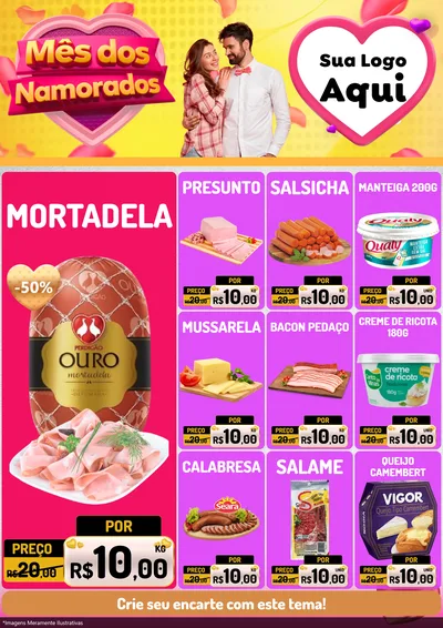 Modelo de Encarte para Encarte A4 Vertical com o tema Mês dos Namorados para Frios e Laticínios