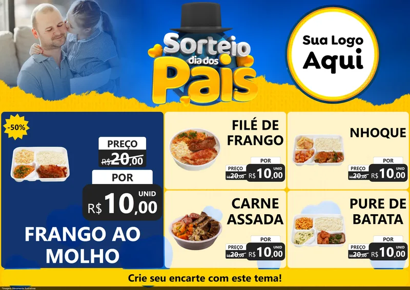 Modelo de Encarte para Encarte A4 Horizontal com o tema Sorteio Dia Dos Pais para Restaurante