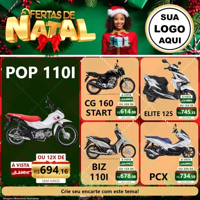 Modelo de Rede Social para Feed Facebook com o tema Ofertas de Natal para Concessionaria de Motos