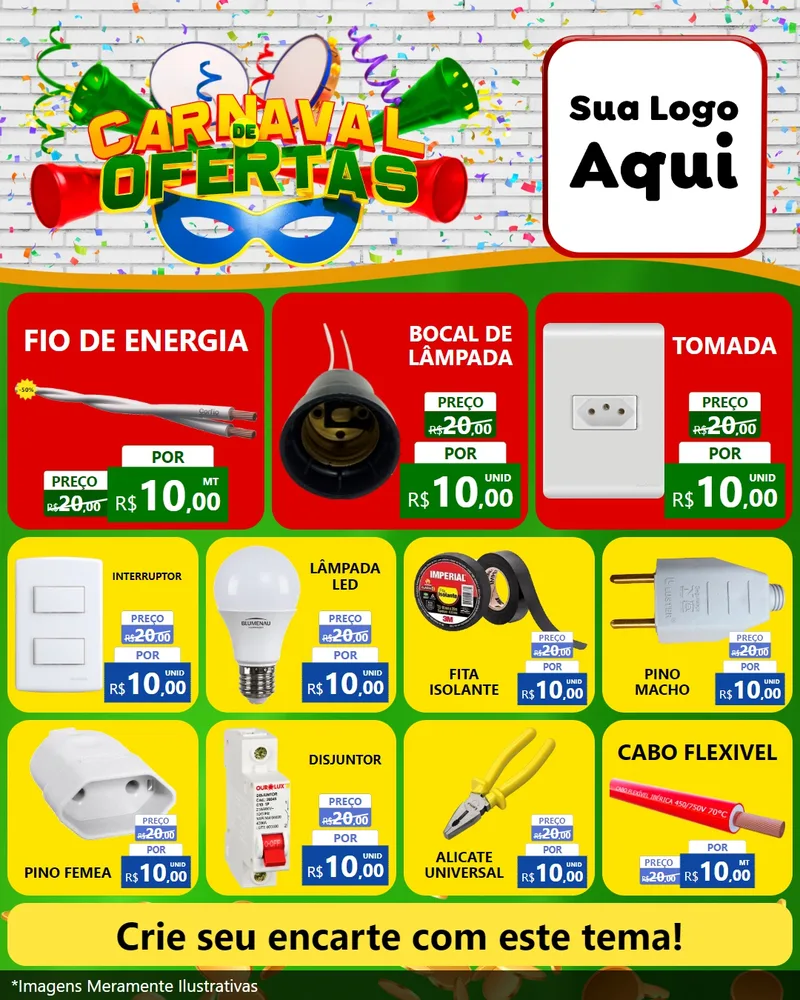 Modelo de Rede Social para Feed Instagram com o tema Carnaval de Ofertas para Materiais Elétricos