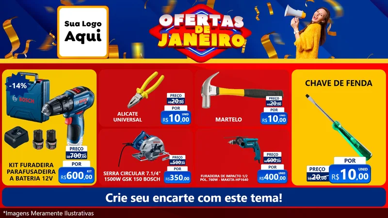 Modelo de TV para TV Horizontal com o tema Ofertas de Janeiro para Maquinas e Ferramentas