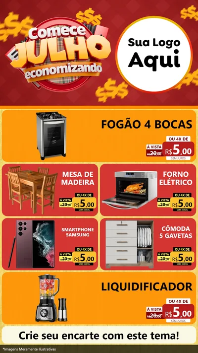 Modelo de TV para TV Vertical com o tema Comece Julho Economizando para Móveis e Eletro
