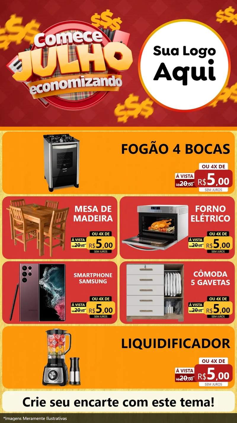 Modelo de TV para TV Vertical com o tema Comece Julho Economizando para Móveis e Eletro