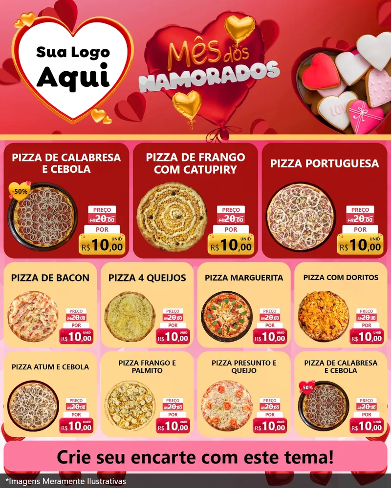 Modelo de Rede Social para Feed Instagram com o tema Mês dos Namorados para Pizzaria