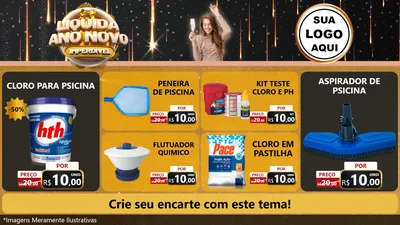 Modelo de TV para TV Horizontal com o tema Liquida Ano Novo Imperdível para Produtos para Piscina