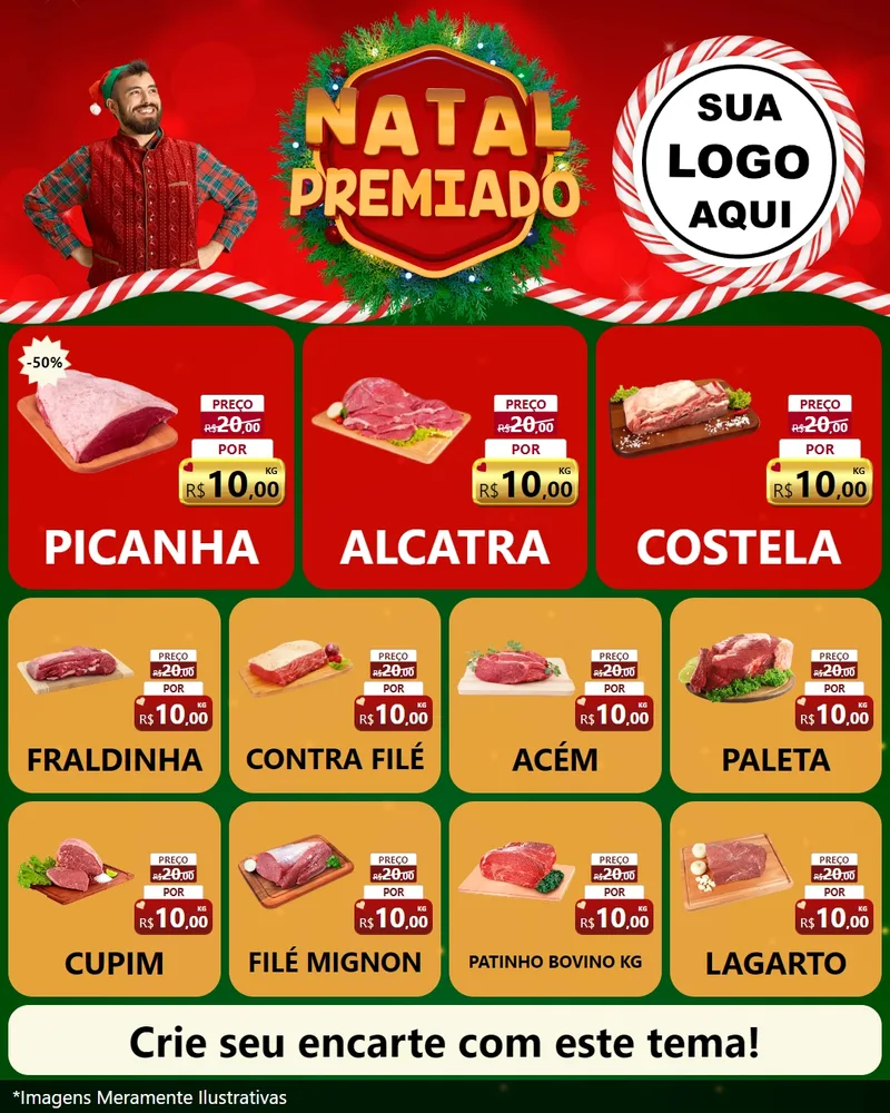 Modelo de Rede Social para Feed Instagram com o tema Natal Premiado para Açougue