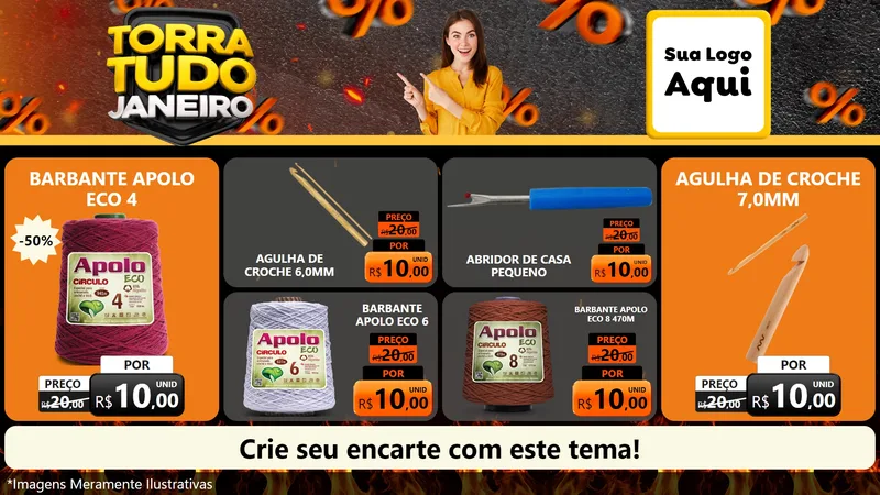 Modelo de TV para TV Horizontal com o tema Torra Tudo Janeiro para Armarinho e Aviamentos