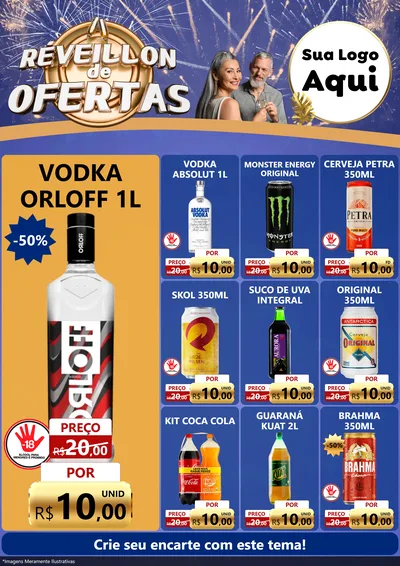 Modelo de Encarte para Encarte A4 Vertical com o tema Réveillon de Ofertas para Distribuidora de bebidas