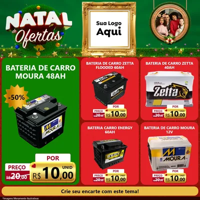Modelo de Rede Social para Feed Facebook com o tema Natal de Ofertas para Baterias Elétricas