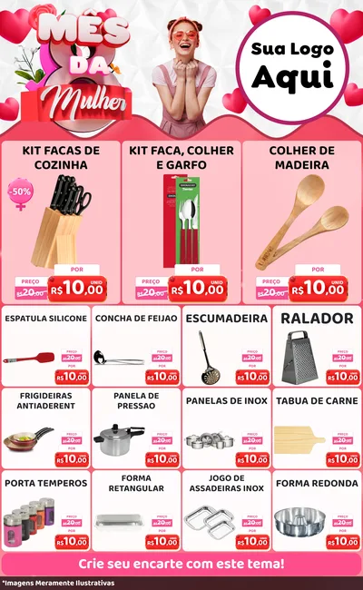 Modelo de Encarte para Encarte Grande com o tema Mês da Mulher para Utilidades Domésticas