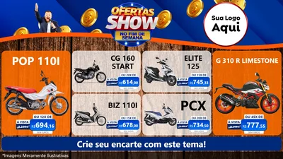 Modelo de TV para TV Horizontal com o tema Ofertas Show No Fim De Semana para Concessionaria de Motos