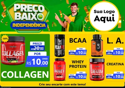 Modelo de Encarte para Encarte A4 Horizontal com o tema Preço Baixo de Independência para Suplementos alimentares