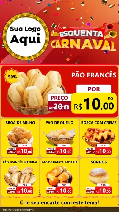 Modelo de Rede Social para Stories com o tema Esquenta Carnaval para Padaria