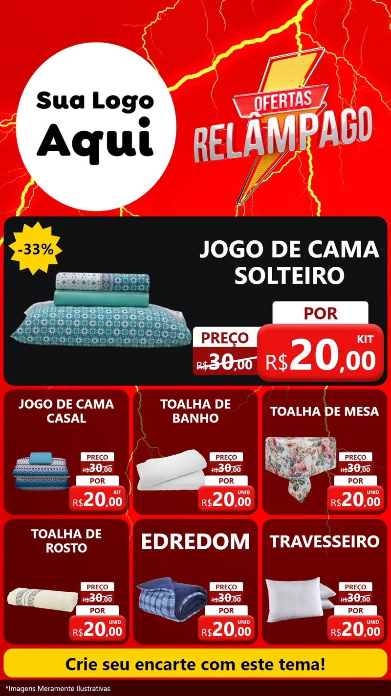 Modelo de Rede Social para Stories com o tema Ofertas Relâmpago para Cama, Mesa e Banho