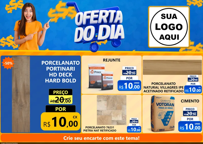 Modelo de Encarte para Encarte A4 Horizontal com o tema Oferta do Dia para Pisos e revestimentos