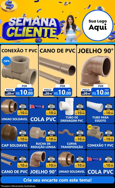 Modelo de Encarte para Encarte Grande com o tema Semana do Cliente para Tubos e conexões