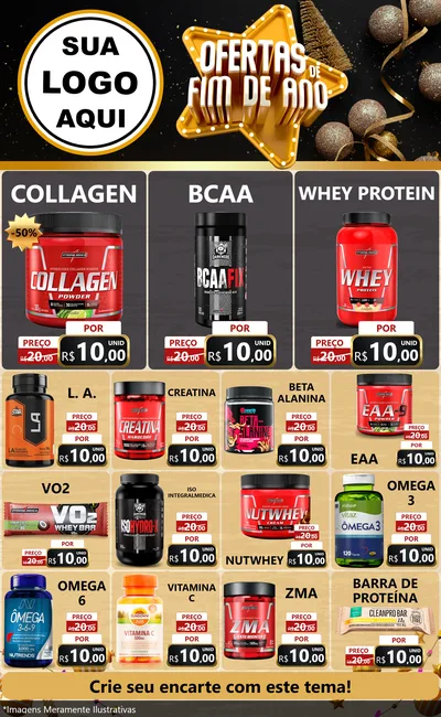 Modelo de Encarte para Encarte Grande com o tema Ofertas de Fim de Ano para Suplementos alimentares