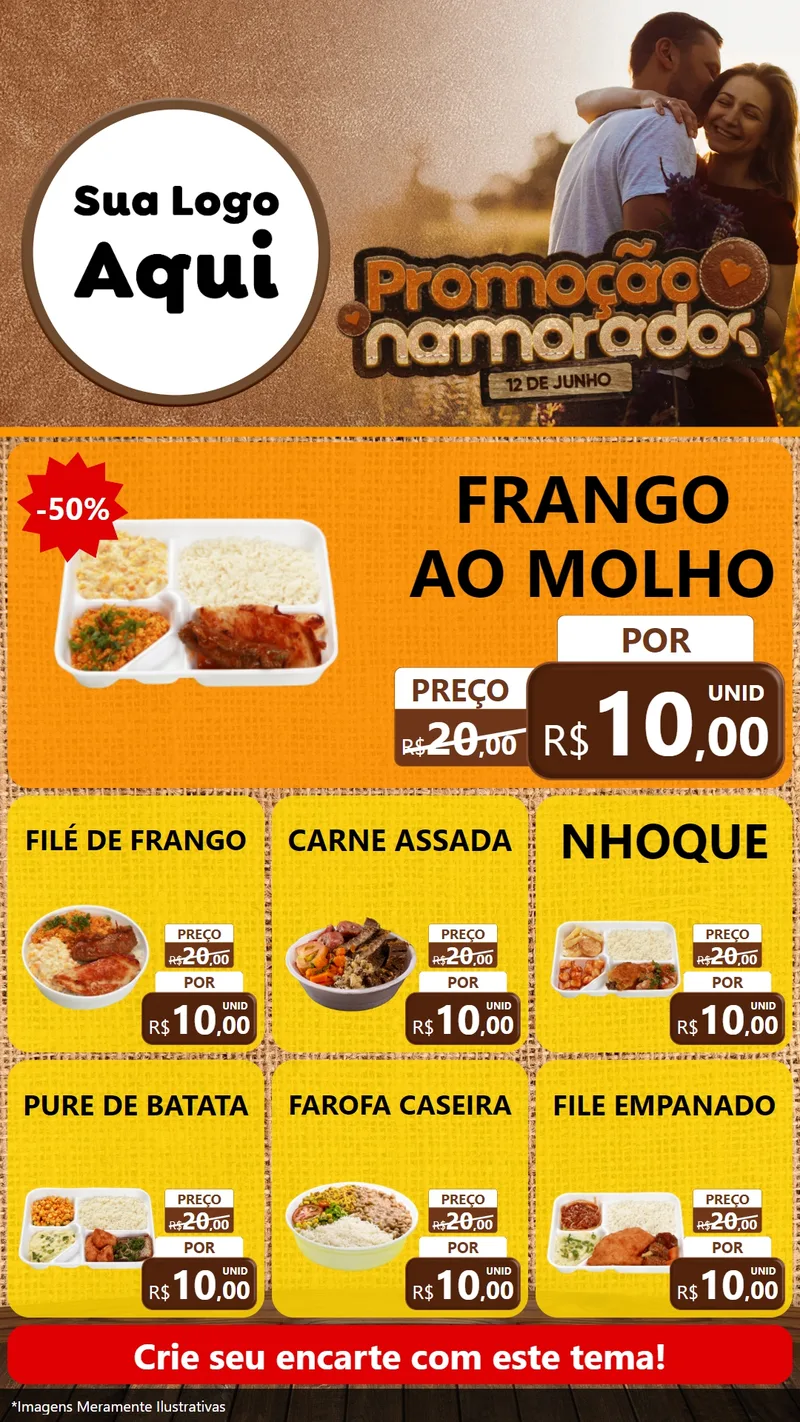 Modelo de Rede Social para Stories com o tema Promoção Namorados para Restaurante
