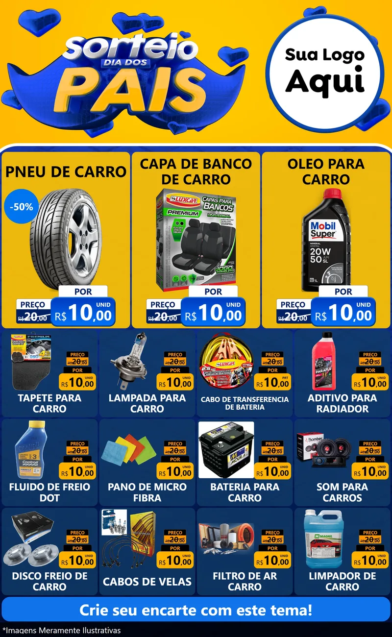 Modelo de Encarte para Encarte Grande com o tema Sorteio Dia dos Pais para Auto peças
