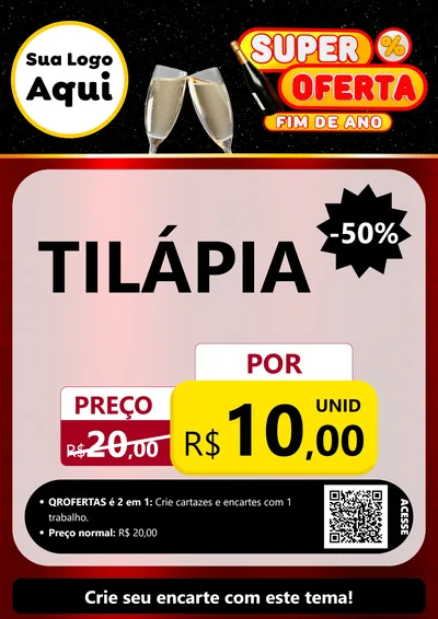 Modelo de Cartaz para Cartaz A4 Vertical com o tema Super Oferta Fim de Ano para Peixaria