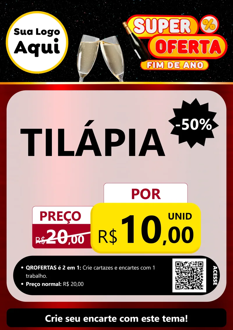 Modelo de Cartaz para Cartaz A4 Vertical com o tema Super Oferta Fim de Ano para Peixaria
