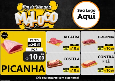 Modelo de Encarte para Encarte A4 Horizontal com o tema Fim de Semana Maluco para Açougue
