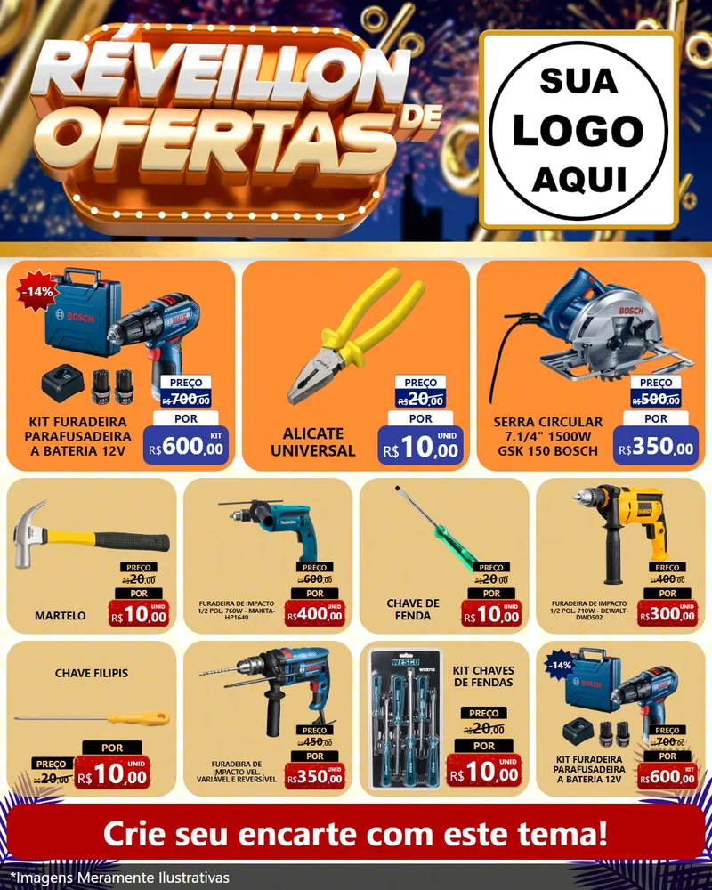 Modelo de Rede Social para Feed Instagram com o tema Réveillon de Ofertas para Maquinas e Ferramentas