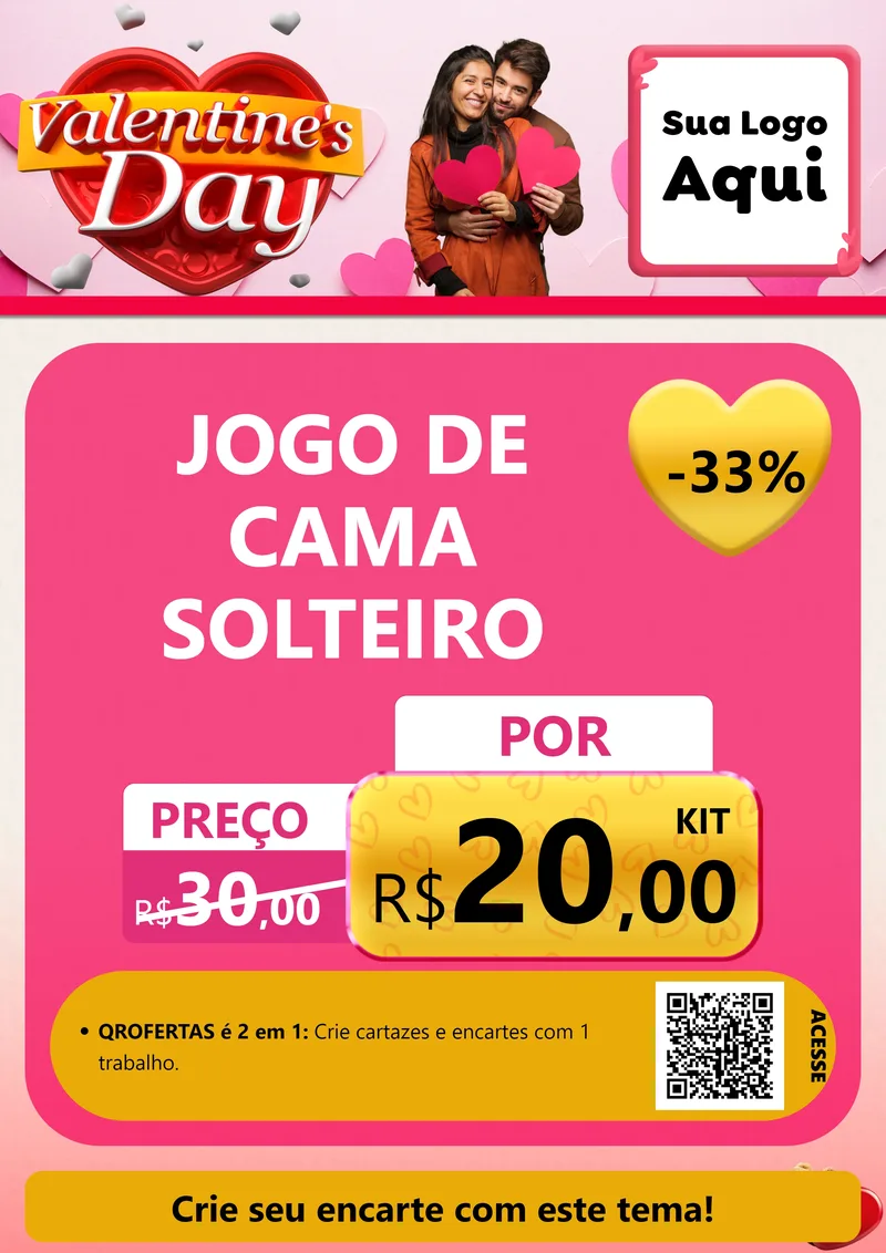 Modelo de Cartaz para Cartaz A4 Vertical com o tema Valentine's Day para Cama, Mesa e Banho