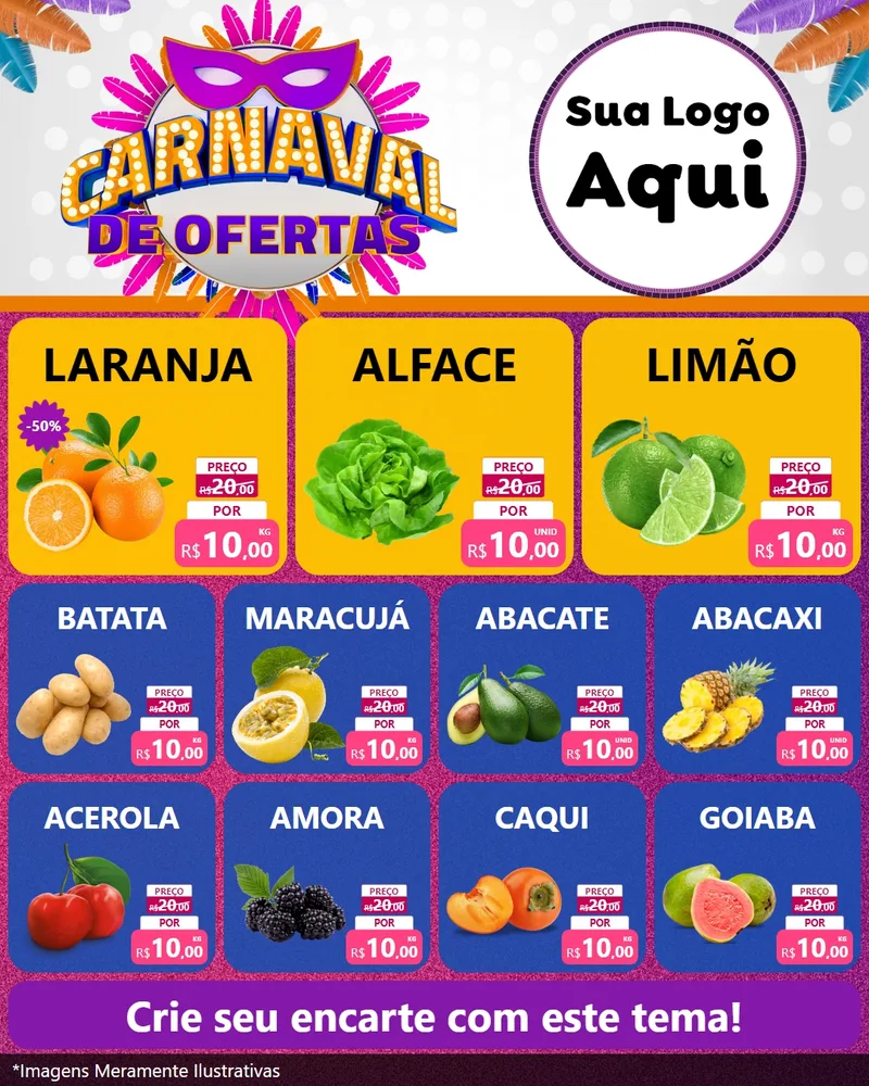 Modelo de Rede Social para Feed Instagram com o tema Carnaval de Ofertas para Hortifrúti