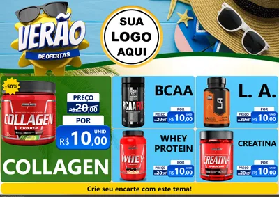 Modelo de Encarte para Encarte A4 Horizontal com o tema Verão de Ofertas para Suplementos alimentares