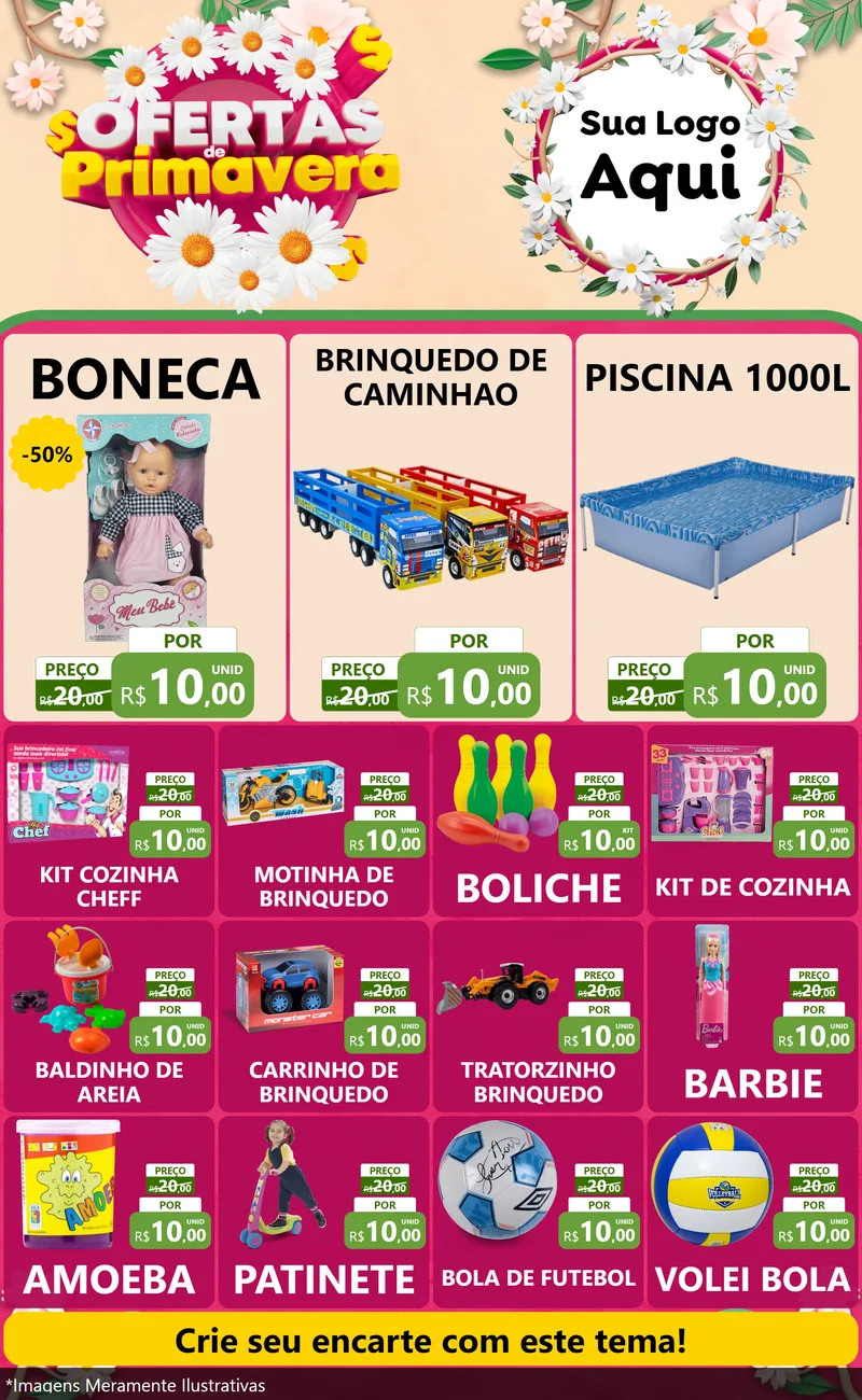 Modelo de Encarte para Encarte Grande com o tema Ofertas de Primavera para Brinquedos
