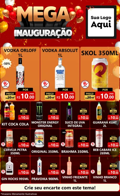 Modelo de Encarte para Encarte Grande com o tema Mega Inauguração para Distribuidora de bebidas