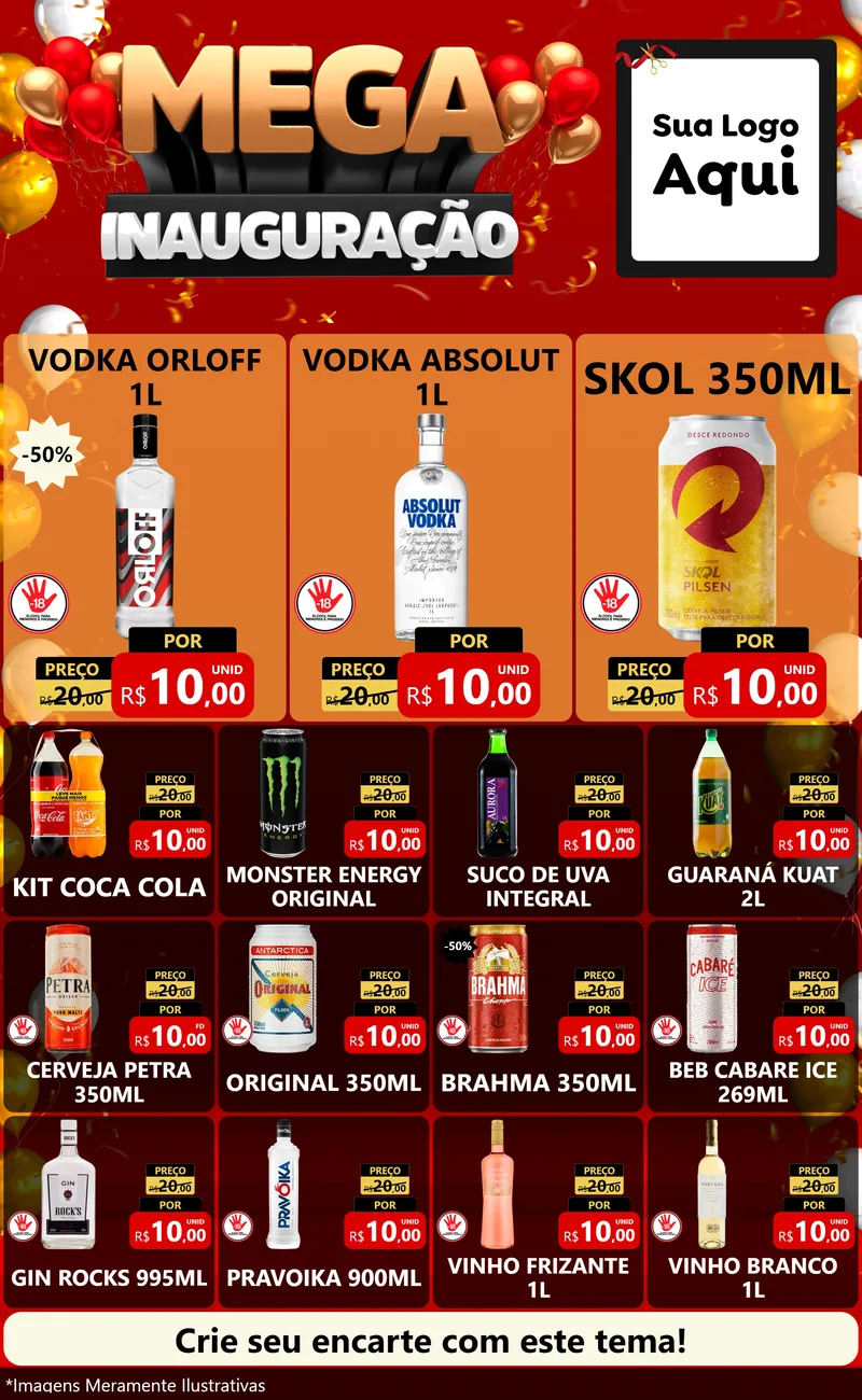 Modelo de Encarte para Encarte Grande com o tema Mega Inauguração para Distribuidora de bebidas