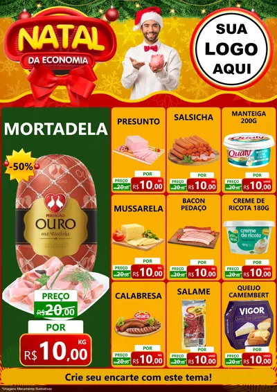 Modelo de Encarte para Encarte A4 Vertical com o tema Natal da Economia para Frios e Laticínios