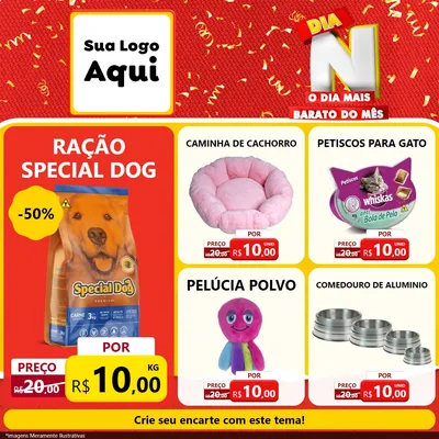 Modelo de Rede Social para Feed Facebook com o tema Dia N o Dia Mais Barato do Mês para Pet Shop